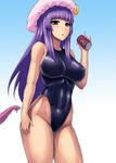  bare_legs bare_shoulders breasts competition_swimsuit covered_nipples crescent hat highleg highleg_swimsuit ishimiso_(ishimura) large_breasts long_hair navel one-piece_swimsuit patchouli_knowledge purple_eyes purple_hair skin_tight solo swimsuit tentacles touhou very_long_hair 