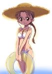  bikini brown_eyes brown_hair glasses hat hoshina_tomoko innertube king_of_unlucky long_hair solo straw_hat swimsuit to_heart 