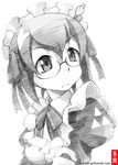  artist_name glasses gofu greyscale houjou_souun_(sengoku_collection) maid maid_headdress monochrome sengoku_collection short_hair solo spot_color traditional_media 