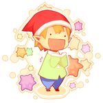  ._. :d character_request chi_(marooner2) chibi fairy_(jintai) hat highres jinrui_wa_suitai_shimashita open_mouth orange_hair santa_hat smile solid_circle_eyes 