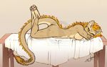  anthro dragon feline female hindpaw hybrid liogron lion looking_at_viewer mammal nude one_eye_closed paws pinup pose solo tankana 