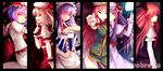 :d apron artist_name bad_id bad_pixiv_id bandages bat_wings capelet column_lineup dress flandre_scarlet frills hat head_wings highres hong_meiling izayoi_sakuya knife koakuma looking_at_viewer maid maid_headdress mob_cap multiple_girls mushroom_(artist) open_mouth patchouli_knowledge puffy_sleeves remilia_scarlet smile touhou underbust waist_apron wings 