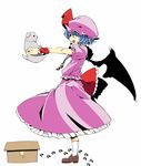  bad_id bad_pixiv_id bat_wings blue_eyes blue_hair box cardboard_box dog full_body highres open_mouth paw_print peptide pocket_watch profile remilia_scarlet shoes short_hair simple_background skirt skirt_set smile socks solo touhou watch white_background white_legwear wings 