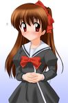  brown_hair kannazuki_okuto lowres ribbon sailor_dress school_uniform schoolgirl 