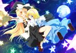  :d alice_margatroid bad_id bad_pixiv_id blonde_hair blue_eyes bow broom capelet full_moon hairband hat hat_bow hat_ribbon holding inose_riku kirisame_marisa looking_at_viewer moon multiple_girls open_mouth outstretched_arm ribbon smile sparkle star touhou white_bow witch_hat yellow_eyes 