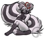  alishka asphyxia_lemieux eyewear female glasses halo looking_at_viewer mammal nude sitting skunk solo striped_tail 