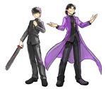  black_hair black_keys brown_hair cassock cross cross_necklace dual_persona fate/stay_night fate/zero fate_(series) gomadaifuku highres jewelry kotomine_kirei multiple_boys necklace younger 