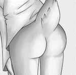  black_and_white bottomless butt clothed clothing cute half-dressed lagomorph low_res mammal monochrome no_background plain_background presenting presenting_hindquarters rabbit solo 
