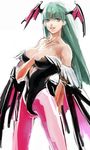  bad_id bad_pixiv_id bare_shoulders bat_wings breasts bridal_gauntlets demon_girl green_hair head_wings large_breasts leotard long_hair morrigan_aensland pantyhose print_legwear simple_background solo succubus takamono vampire_(game) white_background wings 