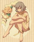  bad_id bad_pixiv_id barefoot brown_hair flower inazuma_eleven_(series) inazuma_eleven_go kudou_akira male_focus naked_ribbon ribbon shindou_takuto sitting solo 