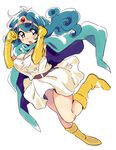  amezawa_koma belt blue_eyes blue_hair boots breasts cape circlet cleavage dragon_quest dragon_quest_iii elbow_gloves gloves large_breasts sage_(dq3) solo 