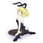  animal_ears ass blonde_hair bunny_ears bunny_tail bunnysuit detached_collar from_behind green_eyes isaki_(gomi) looking_back mizuhashi_parsee pantyhose pointy_ears ponytail short_hair sitting solo tail touhou wariza wrist_cuffs 