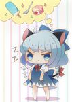  1girl ahoge animal_ears cat_ears cat_tail chibi cirno dress dress_tug food ice ice_cream ice_wings imagining nyannyannyannyan pixiv_thumbnail popsicle pout resized ribbon solo tail touhou wings 