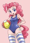  anthrofied ball blue_eyes cutie_mark equine female friendship_is_magic hair horse human humanized looking_at_viewer mammal my_little_pony one-piece_swimsuit pink_hair pinkie_pie_(mlp) plain_background pony shepherd0821 smile socks solo swimsuit 