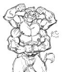  2017 anthro biceps bulge clothed clothing feline flexing kensukethecat lion male mammal multi_arm multi_limb multifur muscular muscular_male nipples pecs sketch solo topless 