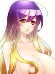  bad_id bad_pixiv_id blonde_hair blush breasts hijiri_byakuren large_breasts lips long_hair looking_at_viewer multicolored multicolored_eyes multicolored_hair nipples nude purple_eyes purple_hair simple_background solo touhou two-tone_hair white_background yellow_eyes yutazou 