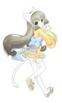  animal_ears cat_ears cat_tail copyright_request fake_animal_ears long_hair looking_at_viewer looking_back simple_background solo tail thighhighs touko_(tokotoko) very_long_hair white_background white_legwear 