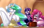  anthro anthrofied big_breasts blue_eyes blush breasts cake clothed clothing crown drink equine female food friendship_is_magic hair happy horn horse huge_breasts hyper hyper_breasts mammal marauder6272 multi-colored_hair my_little_pony nipples open_mouth pink_hair pinkie_pie_(mlp) plate pony princess princess_celestia_(mlp) royalty skimpy tea tongue tongue_out twilight_sparkle_(mlp) unicorn winged_unicorn wings 