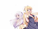  air angel_beats! ascot blonde_hair blue_eyes blush company_connection cross crossover dress hair_ribbon kamio_misuzu kaniya_shiku key_(company) long_hair multiple_girls open_mouth ribbon school_uniform silver_hair skirt smile tenshi_(angel_beats!) yellow_eyes 