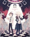  bad_id bad_pixiv_id brown_hair danganronpa green_eyes grey_eyes highres hinata_hajime hood hoodie komaeda_nagito male_focus mode-pesu multiple_boys necktie school_uniform super_danganronpa_2 white_hair 