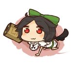  :3 alternate_hair_length alternate_hairstyle arm_cannon baby black_hair black_wings blush bow diaper hair_bow highres katsudansou puffy_sleeves red_eyes reiuji_utsuho short_hair short_sleeves solo touhou weapon wings 