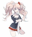  crossed_arms danganronpa danganronpa_1 enoshima_junko freckles hair_ornament hairclip long_hair necktie pink_hair school_uniform skirt sleeves_rolled_up solo soto twintails 