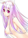  animal_ears bad_id bad_pixiv_id breasts bunny_ears large_breasts lavender_hair long_hair looking_at_viewer nipples nude purple_eyes reisen_udongein_inaba simple_background solo touhou upper_body white_background yutazou 