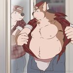  bulge canine chubby clothing dog male mammal mirror muscles open_shirt overweight shirt solo source_request tacodebeef tacoderes theuseless undressing 