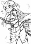  asuna_(sao) bad_id bad_pixiv_id cape greyscale long_hair monochrome panties pantyshot peach_(momozen) sketch surprised sword sword_art_online thighhighs underwear weapon 