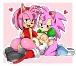  2girls amy_rose anus ass blush boots bottomless breasts eric_lowery furry heart highres inviting large_breasts multiple_girls pink_background presenting pussy sega simple_background sonic_cd sonic_the_hedgehog ss2_(artist) tail take_your_pick time_paradox 