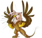  alpha_channel angry avian briskby brown_fur female feral friendship_is_magic fur gilda_(mlp) gryphon multicolor_fur my_little_pony open_mouth plain_background roaring signature solo spread_wings standing tongue transparent_background two_tone_fur white_fur wings yellow_eyes 