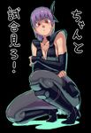  ayane_(doa) boots bow breasts cleavage dead_or_alive detached_sleeves hair_bow knee_boots knee_pads medium_breasts ninja purple_hair red_eyes rog_rockbe short_hair sideboob squatting tabi translation_request 