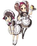  absurdres apron black_hair blue_eyes brown_hair convention dokomi highres long_hair maid maid_headdress mascot multiple_girls non-web_source pantyhose smile uniform 