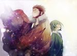  armor bad_id bad_pixiv_id beard bob_cut cape closed_eyes facial_hair fate/zero fate_(series) green_hair male_focus multiple_boys necktie red_hair rider_(fate/zero) shoko_makiko tears waver_velvet 