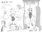  asphyxiation concept_art drowning hair_ribbon holdover marie marie_(holdover) one-piece_swimsuit ponytail ribbon short_hair swimsuit translation_request underwater 