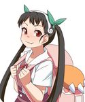  backpack bag black_hair face fang gazacy_(dai) hachikuji_mayoi hairband long_hair monogatari_(series) red_eyes short_sleeves simple_background smile solo twintails white_background 