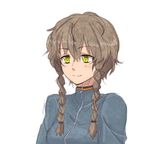  amane_suzuha braid brown_hair closed_mouth face gazacy_(dai) green_eyes long_hair smile solo steins;gate track_suit twin_braids white_background 