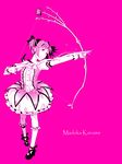  asarake bow bow_(weapon) bubble_skirt character_name choker dress flower hair_bow kaname_madoka magical_girl mahou_shoujo_madoka_magica pink pink_background pink_eyes pink_hair short_twintails skirt solo soul_gem twintails weapon 