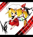  &gt;_&lt; bad_id bad_pixiv_id blonde_hair closed_eyes crystal flandre_scarlet hat hat_ribbon kiilowolf open_mouth puffy_sleeves ribbon short_hair short_sleeves side_ponytail solo touhou wings 