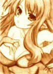  absurdres bad_id bad_pixiv_id baka_to_test_to_shoukanjuu breasts cleavage godees highres himeji_mizuki large_breasts long_hair monochrome open_mouth sepia sketch solo traditional_media 
