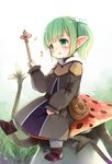  bag blush bow final_fantasy final_fantasy_xiv green_eyes green_hair hair_bow kito_(sorahate) lalafell monster mushroom musical_note pointy_ears sitting solo wand 