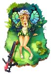  absurdres blonde_hair blush bow_(weapon) butterfly_wings crossbow fairy flower frog hair_flower hair_ornament highres kamisakai mercedes o3o odin_sphere pointy_ears red_eyes solo weapon wings 