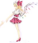  bad_id bad_pixiv_id blonde_hair flandre_scarlet hat high_heels legs outstretched_arms ponytail profile red_eyes shoes short_hair side_ponytail smile solo touhou wings yumesato_makura 