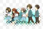  3girls asahina_mikuru chibi kita_high_school_uniform koizumi_itsuki kyon multiple_boys multiple_girls nagato_yuki school_uniform serafuku shirase_(azure) string suzumiya_haruhi suzumiya_haruhi_no_yuuutsu 