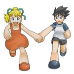  1girl highres holding_hands otsuaki rockman rockman_(character) roll running 