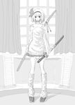  greyscale iori_yakatabako konpaku_youmu loose_socks monochrome skirt socks solo sweater sword touhou weapon 