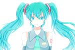  aqua_eyes aqua_hair bad_id bad_pixiv_id bare_shoulders blush detached_sleeves hatsune_miku highres long_hair looking_at_viewer necktie open_mouth solo surumeri_(baneiro) tattoo tears twintails very_long_hair vocaloid 