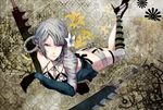  bandage braids breasts flowers gloves gray_hair kaine nier sword violet_eyes weapon 