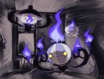  candle chandelier chandelure fire hitomoshi lampent lantern litwick nintendo no_humans pok&#233;mon pokemon pokemon_(game) pokemon_black_and_white pokemon_bw purple_fire ranpuraa shadow shanderaa smile th07 video_games yellow_eyes 