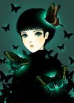  alicom aqua_eyes bad_id bad_pixiv_id bangs black_hair blunt_bangs bug butterfly glowing insect original short_hair solo turtleneck 